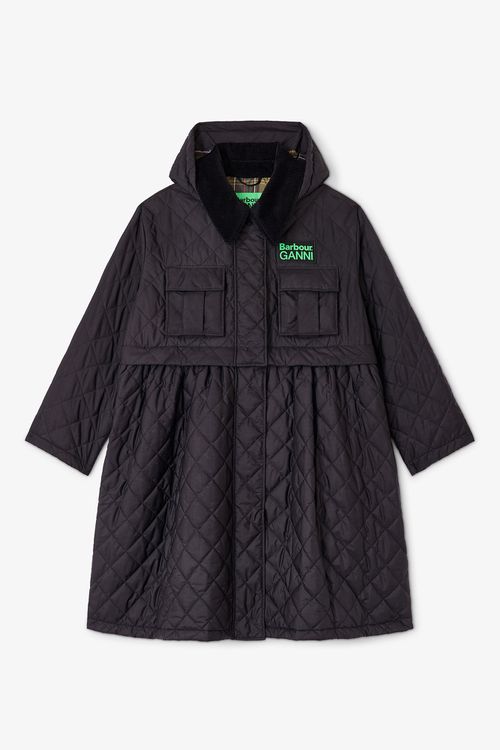 X Barbour Quilted Long Coat in Black