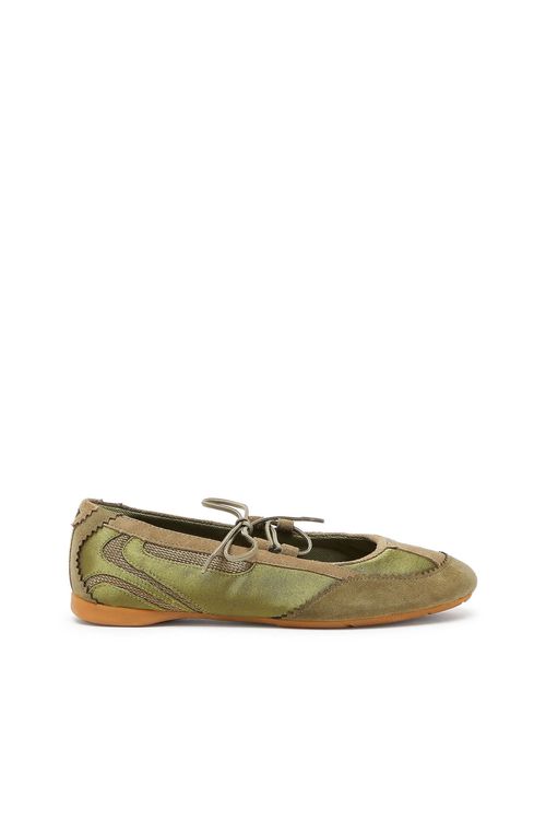 D-Mile - Lace-up ballerina flats in leather and mesh - Flats - Woman - Green