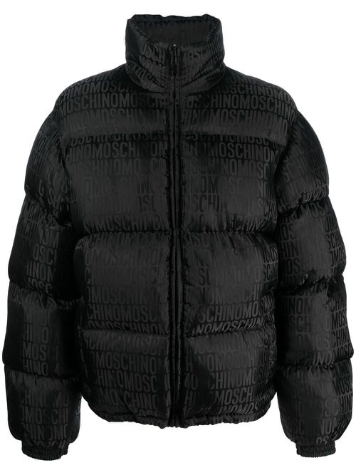 All-over logo print padded jacket - Black