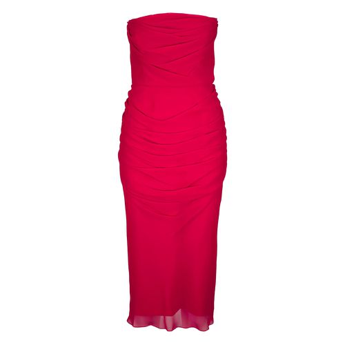 Strapless Draped Midi Dress
