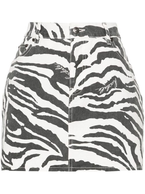 Zebra-print denim miniskirt - Black