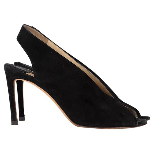 Shar 85 Peep-Toe Slingback Pumps in Black Suede