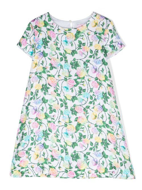 Floral-motif A-line dress - White