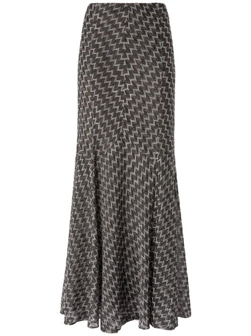 Zigzag lamé flared maxi skirt - Black