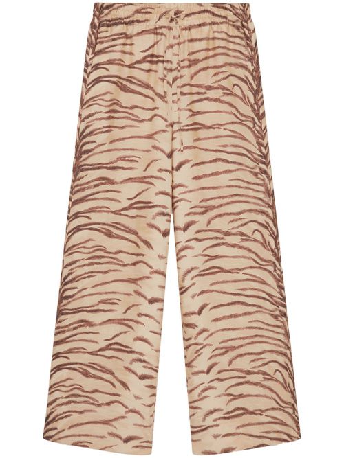 Tiger-print organic silk trousers - Neutrals