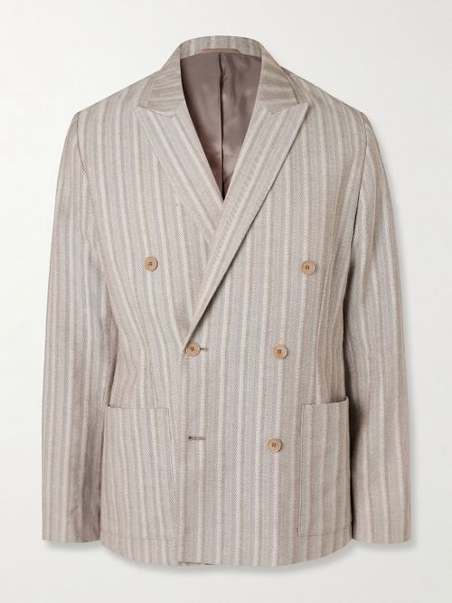 Jordin 10058 Double-Breasted Striped Cotton-Blend Herringbone Blazer