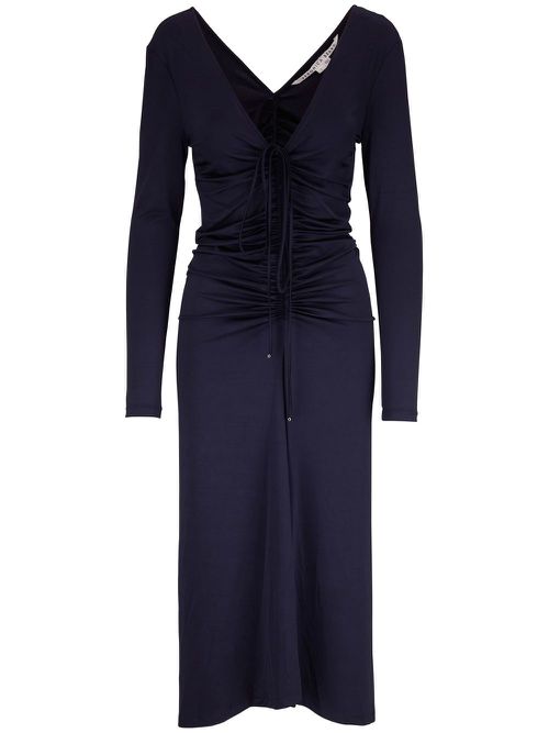 Ruched-detail V-neck dress - Blue