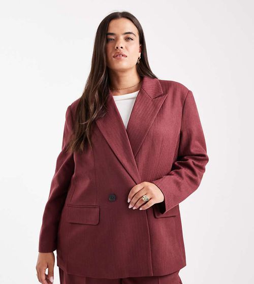 Tailored herringbone co-ord blazer in burgundy