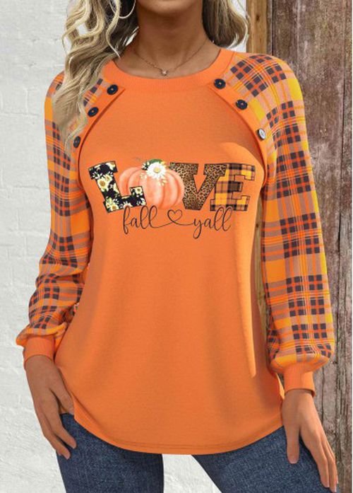 Modlily Halloween Orange Patchwork Plus Long Sleeve Sweatshirt - 2X