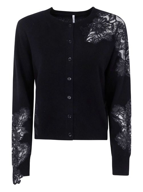 Lace-paneled wool cardigan - Black