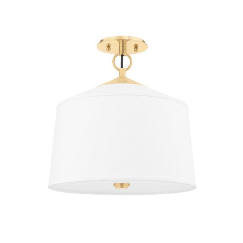 Aged Brass One Light Semi Flush Mount from the White Plains Collection