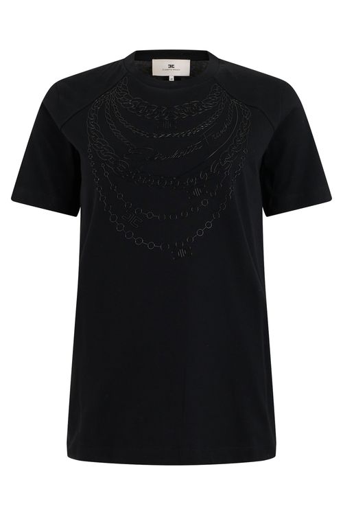 Chain-Print Cotton T-Shirt — Black