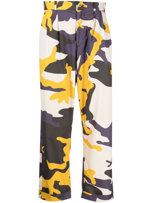 Camouflage-pattern cropped cotton trousers - Neutrals