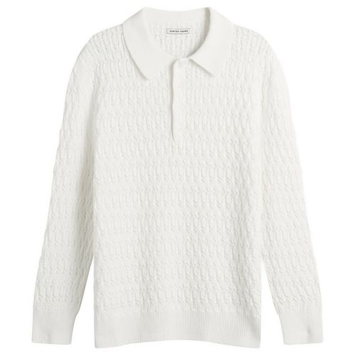 Men's Cable Polo Sweater in Cream