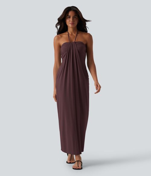 Halter Tie Back Maxi Dress with Pockets Casual Dress - Sassafras