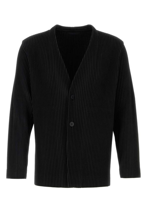 Pleated Polyester Cardigan — Black