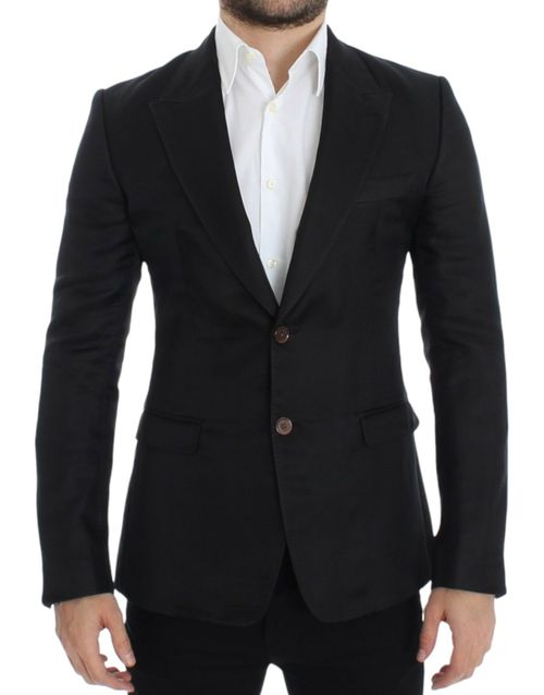Silk-Linen Blend Slim Fit Blazer — Black