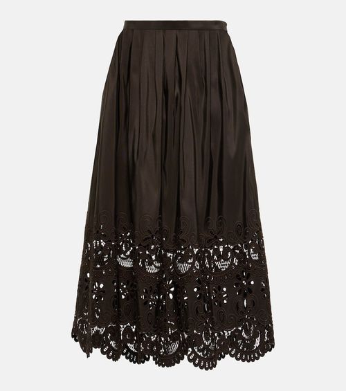 Broderie anglaise silk midi skirt