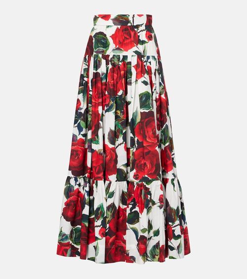 Floral tiered cotton maxi skirt