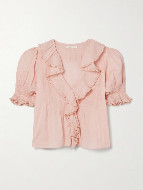 Henri Lace-trimmed Ruffled Pintucked Organic Cotton-voile Blouse - Pink