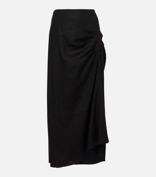 Dorian ruched linen-blend midi skirt