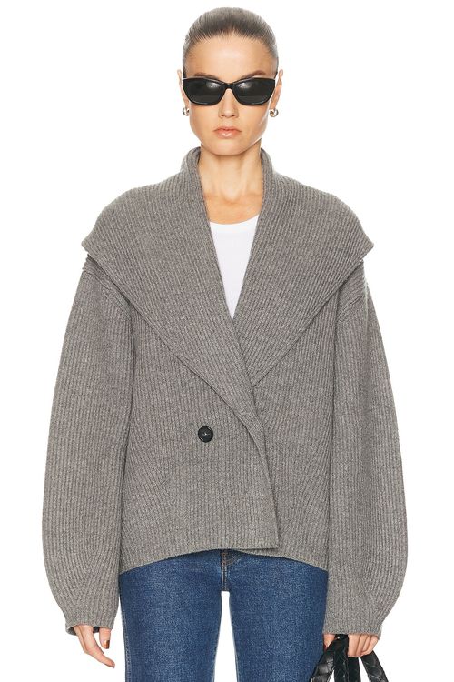 Toteme Shawl Lapel Cardigan in Mid Grey Melange - Grey. M also in