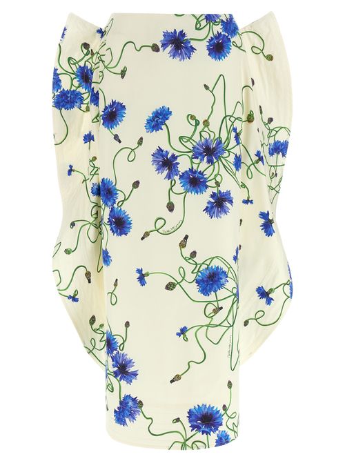 Blue Floral Cotton Skirt — Blue