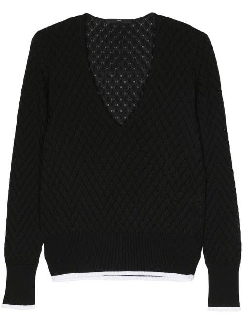 V-neck open knit jumper - Black
