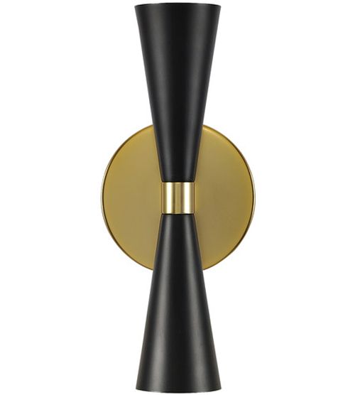Milo 2-Light 12" Wall Sconce in Black and Vintage Bra