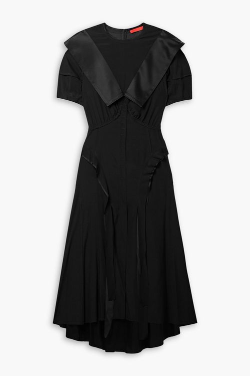 Assembly asymmetric ruffled gathered stretch-silk midi dress