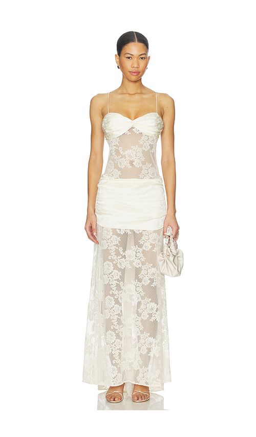 For Love & Lemons Corded Lace Silk Jacquard Maxi Dress in Cream. L. Also in M, S, XL