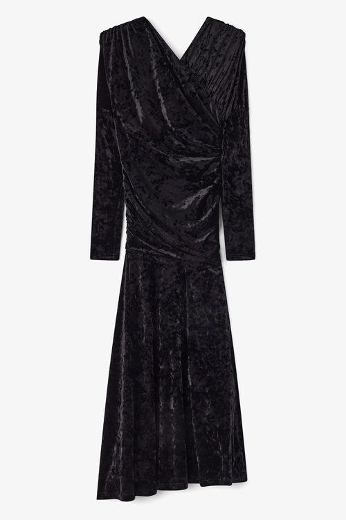 Black Velour Ruched Dress