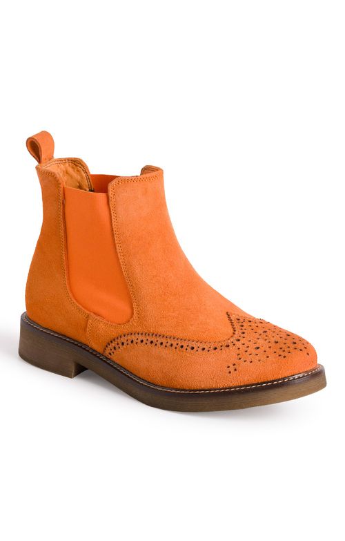 Ladies Suede Brogue Chelsea Boots, Orange