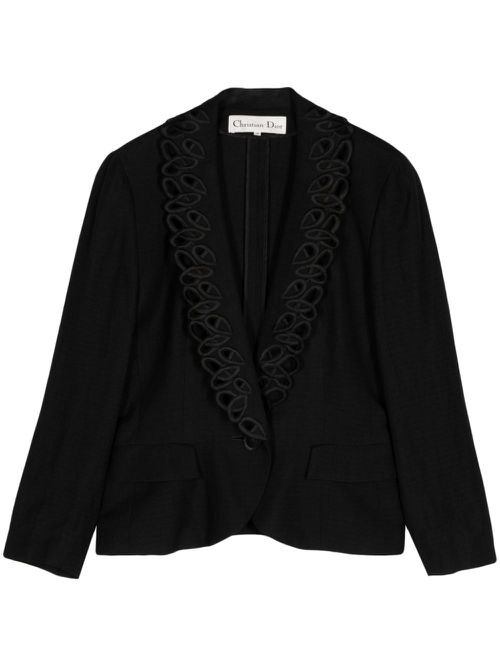 Embroidered-trim single-breasted blazer - Black