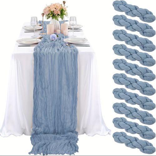 TEMU 10pcs Elegant Gray And Table Runners, Christmas Table Decoration, Retro Transparent Twist Design, Cheesecloth Texture, Suitable For Party