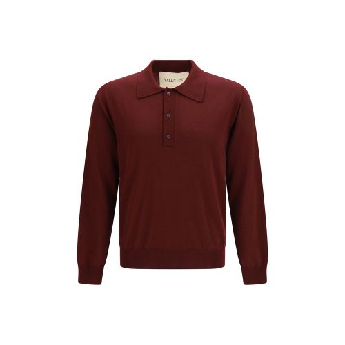 Merino Wool VLogo-Embroidered Polo Shirt — Bordeaux