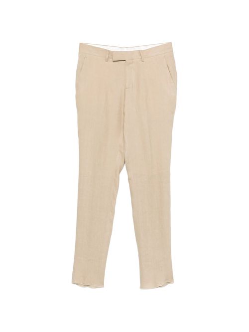 Tailored Linen Trousers with Zip and Button Closure