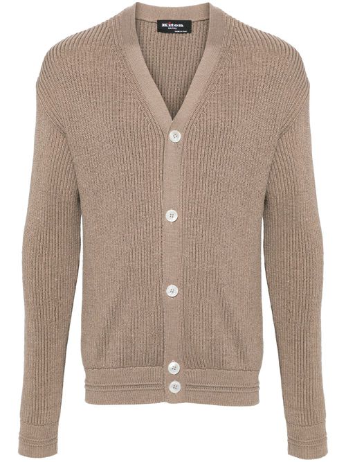 Ribbed-knit cardigan - Brown