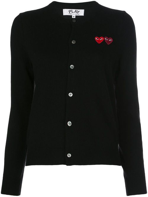 Double heart-patch knit cardigan - Black