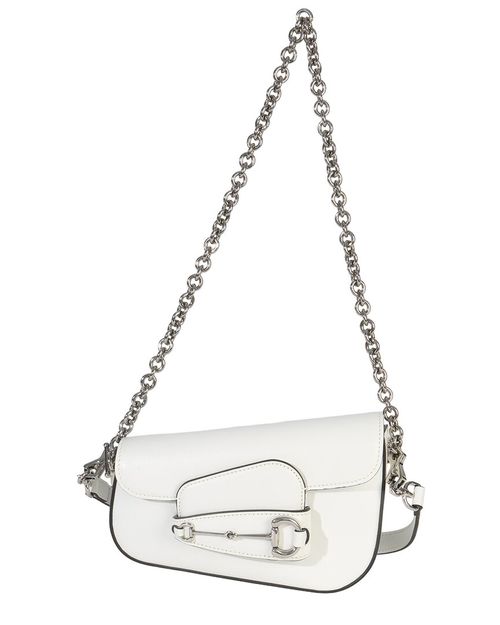 White Leather Mini Asymmetric Horsebit 1955 Shoulder Bag (Authentic Pre-Loved)