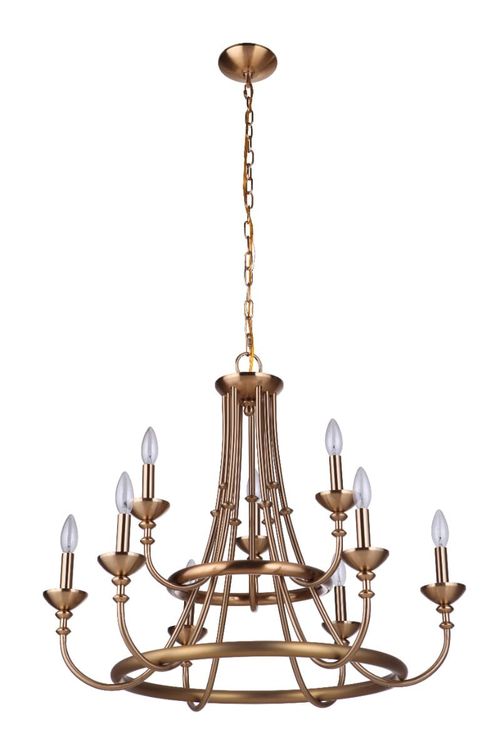 Satin Brass Nine Light Chandelier from the Marlowe Collection