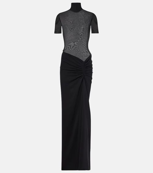 Fusion gathered jersey and crêpe maxi dress