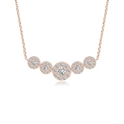 Angara 0.32 Carat Graduated Five Stone Diamond Halo Necklace in 18K Rose Gold