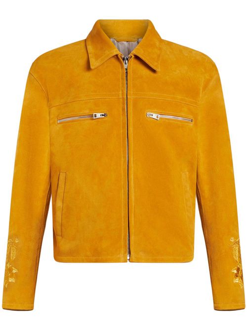 Pegaso-embroidered suede jacket - Yellow