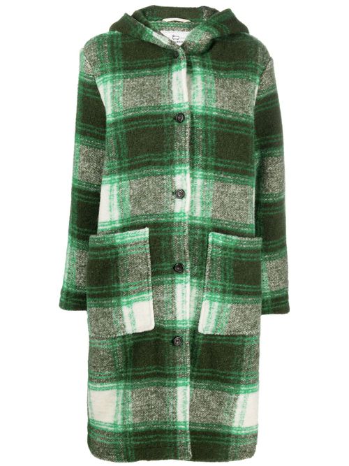 Checked hooded wool-blend coat - Green