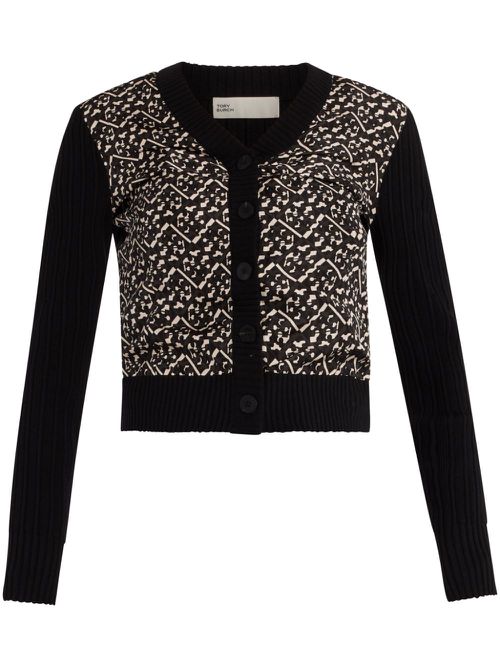Intarsia-knit cardigan - Black