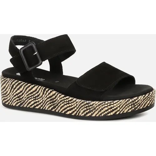 Remonte Women's Tapestry Womens Wedge Sandals - Black