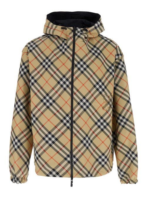 Reversible Check Hooded Jacket — Beige