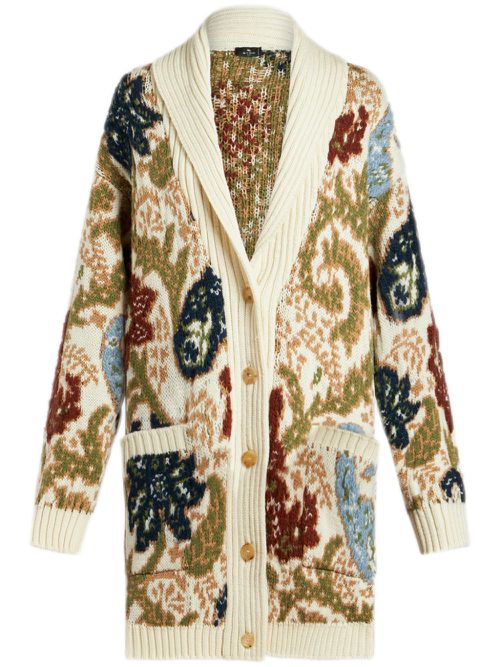 Paisley jacquard-knit cardigan - Neutrals