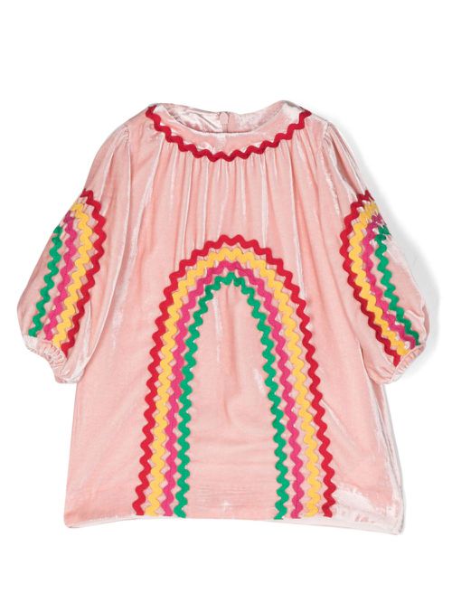 Rainbow Ribbon velvet dress - Pink